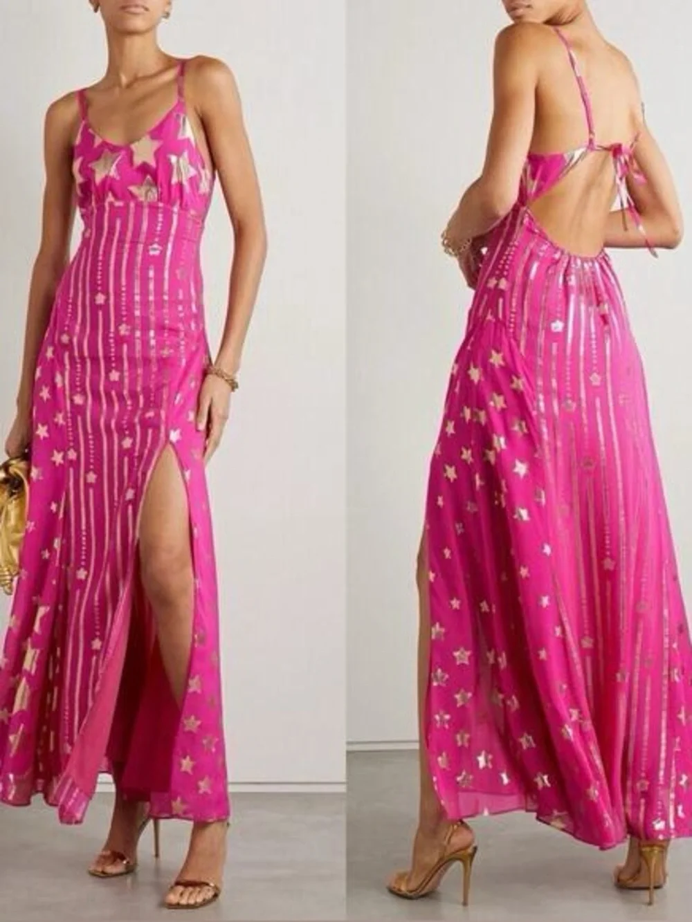 Love Shack Fancy Shine Strappy Maxi Dress Stars Very Berry - Picture 2 of 5
